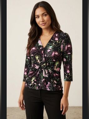 Vintage Bellessa Floral Ruche Blouse Large